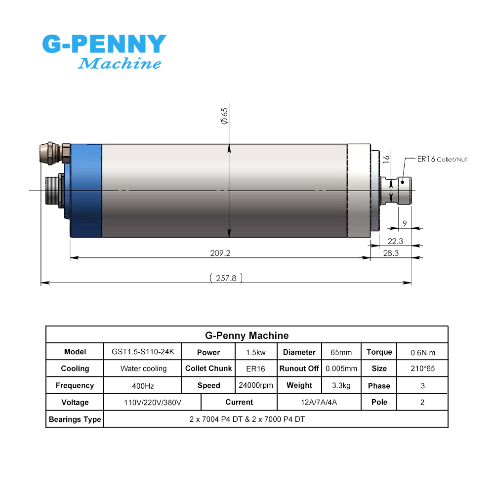 G-Penny CNC 1.5KW ER16 65mm 4개 - Water Cooled Spindle 리뷰 및 가격