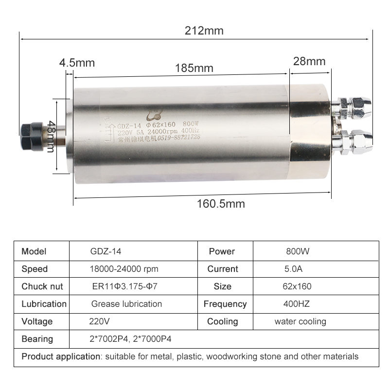 Hqd 220v 800w 금속 스핀들 62*160 62 - Water Cooled Spindle 리뷰 및 가격